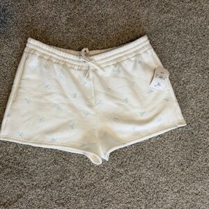 ARULA Cream Lounge Shorts with Light Blue Bow Detail